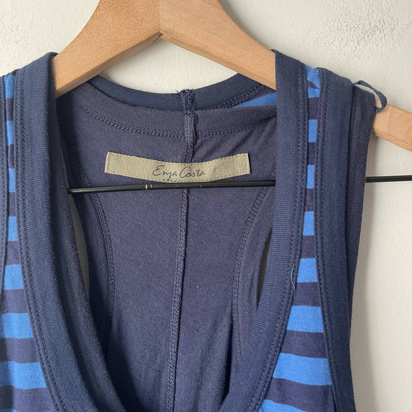Enza Costa Women's Blue Stripe Double Layer Midi Tank Dress Size Medium M - Picture 3 of 5